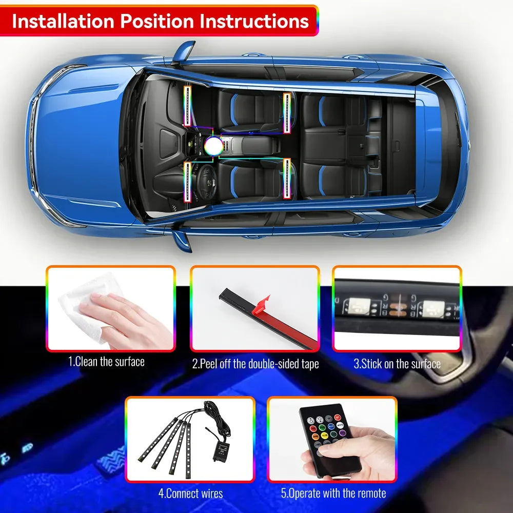 Neon LED Auto Innen-Umgebungslicht – 36/48/72 cm