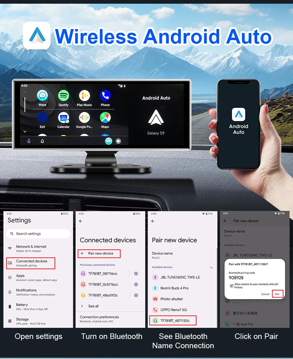 10/11,26 Zoll Dash Cam: 4K Carplay