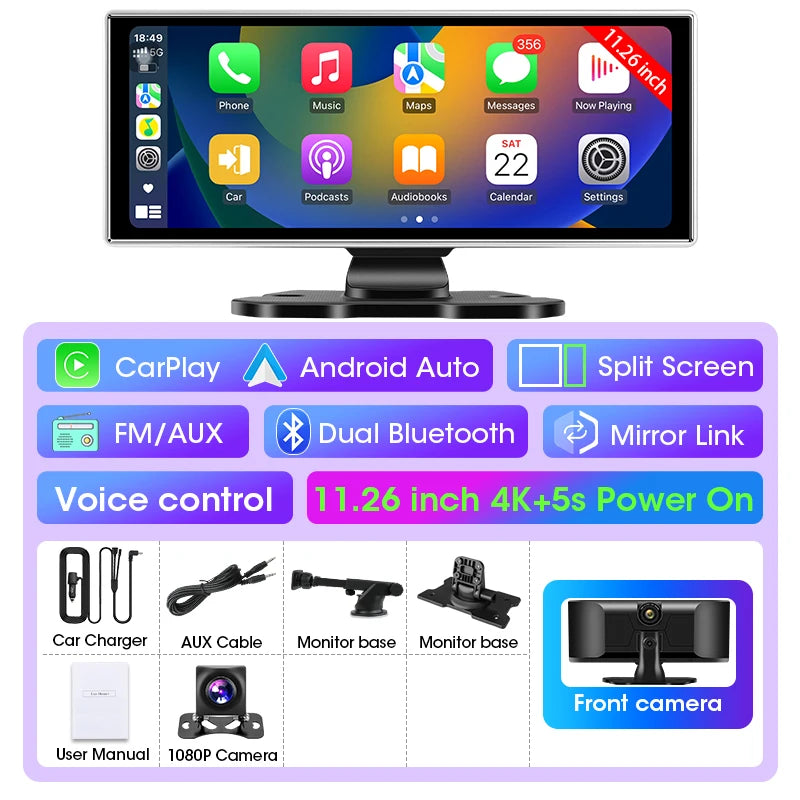 10/11,26 Zoll Dash Cam: 4K Carplay