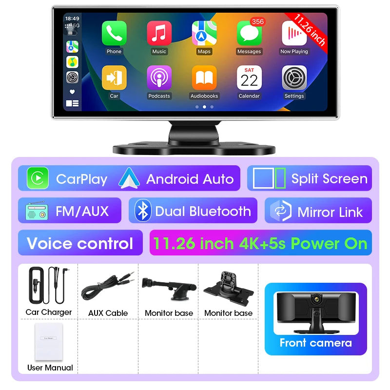 10/11,26 Zoll Dash Cam: 4K Carplay