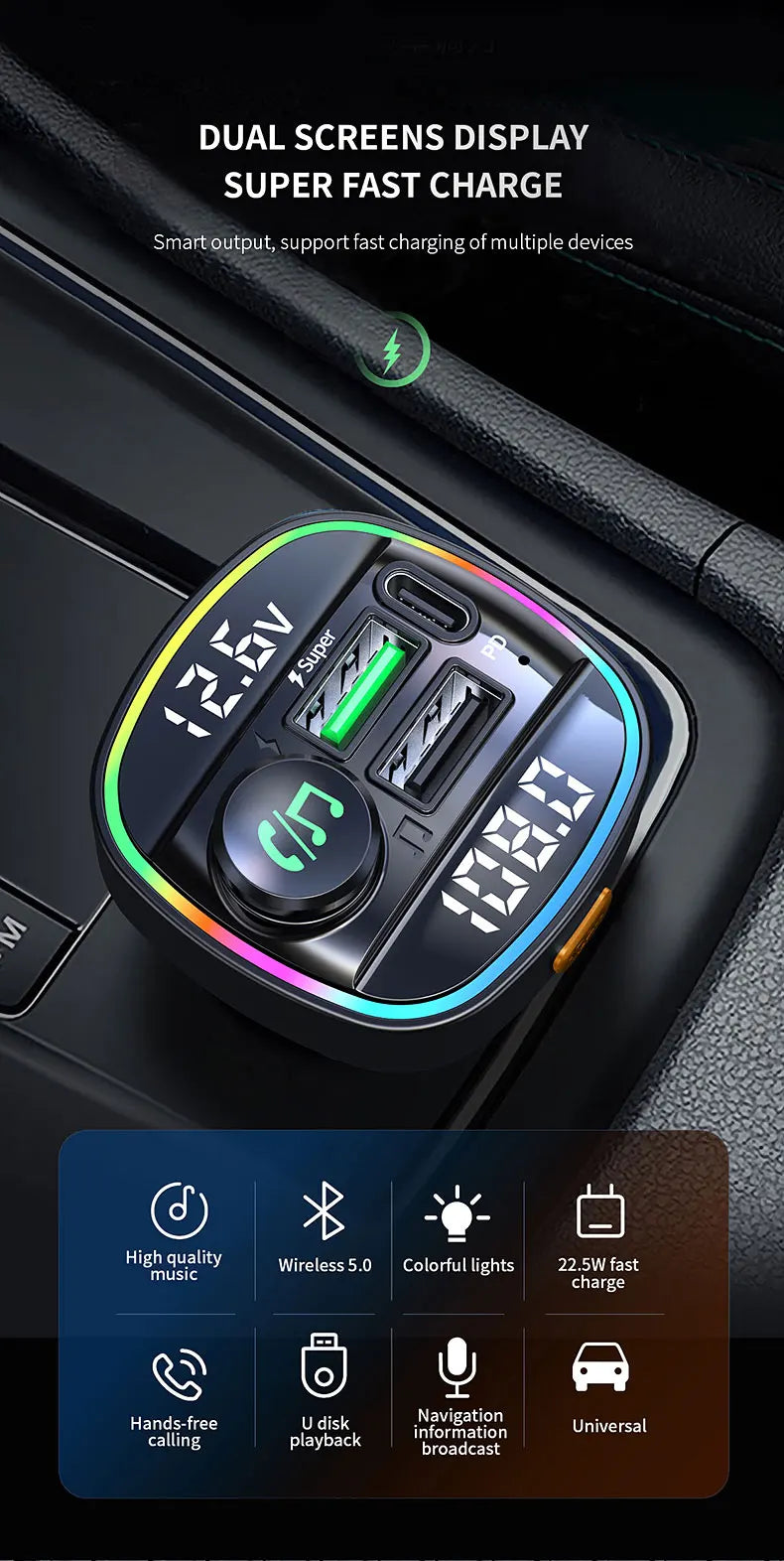 Bluetooth FM-Transmitter 22,5W Charger