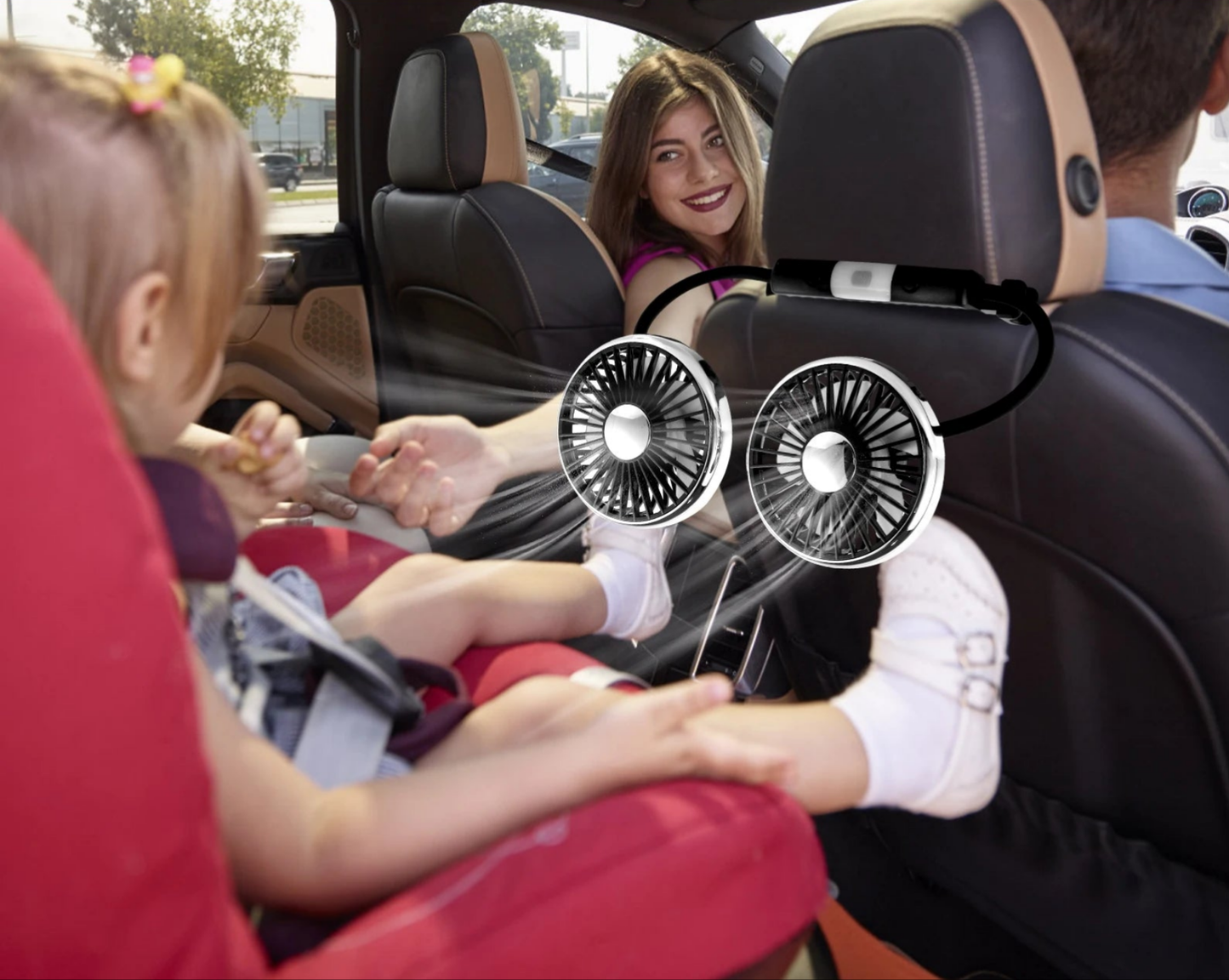 USB Auto-Lüfter Doppelkopf – 360° Verstellbar mit LED-Licht