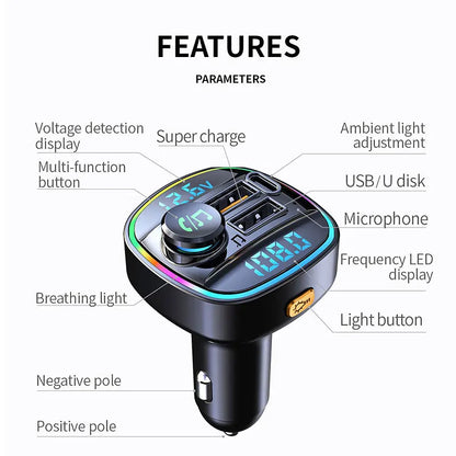 Ultra Schneller Lade-FM-Transmitter fürs Auto / Bluetooth Transmitter