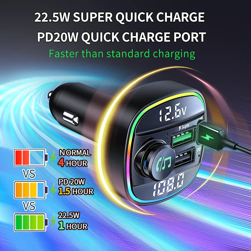 Ultra Schneller Lade-FM-Transmitter fürs Auto / Bluetooth Transmitter